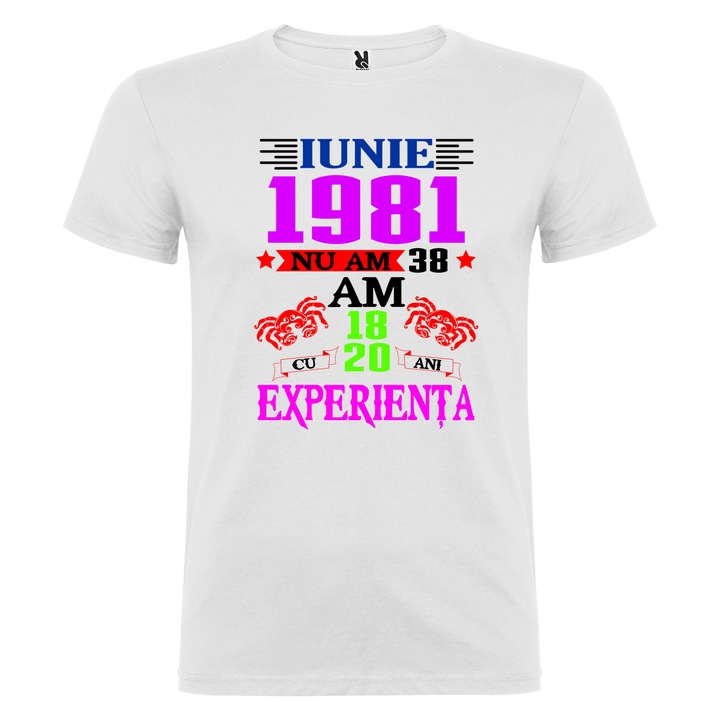 Tricou personalizat zi de nastere model cu luna,an,zi,zodie ,Alb,L