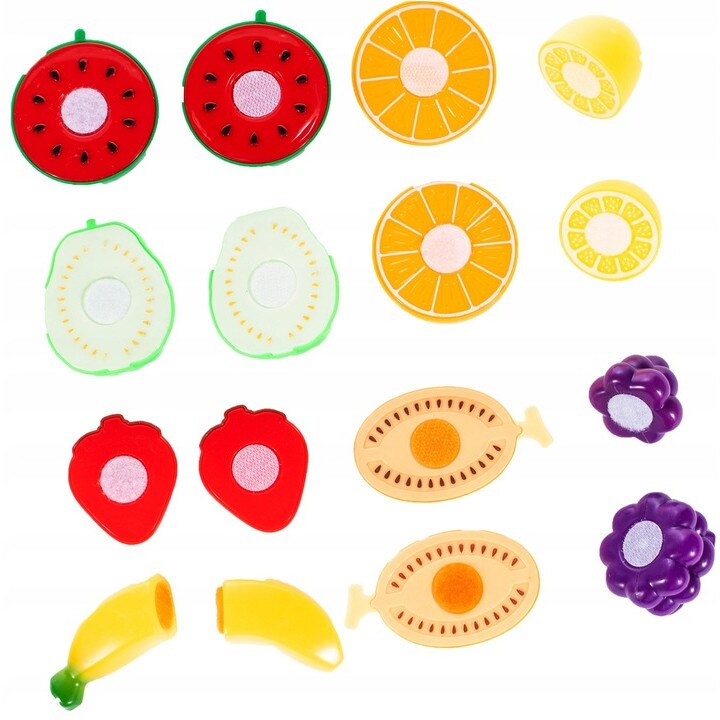 Set de Fructe de Taiat, DELICACY, Unite cu Velcro, Cu Cutit si Tocator, 10 Piese, Multicolor