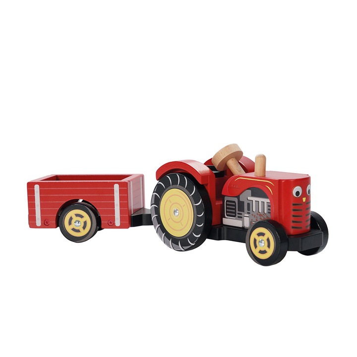 Set tractor din lemn, Le Toy Van, rosu, 2 piese