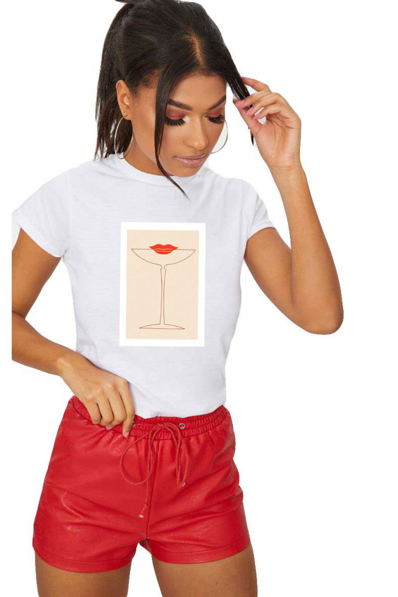 Tricou dama alb - Cocktail Kiss