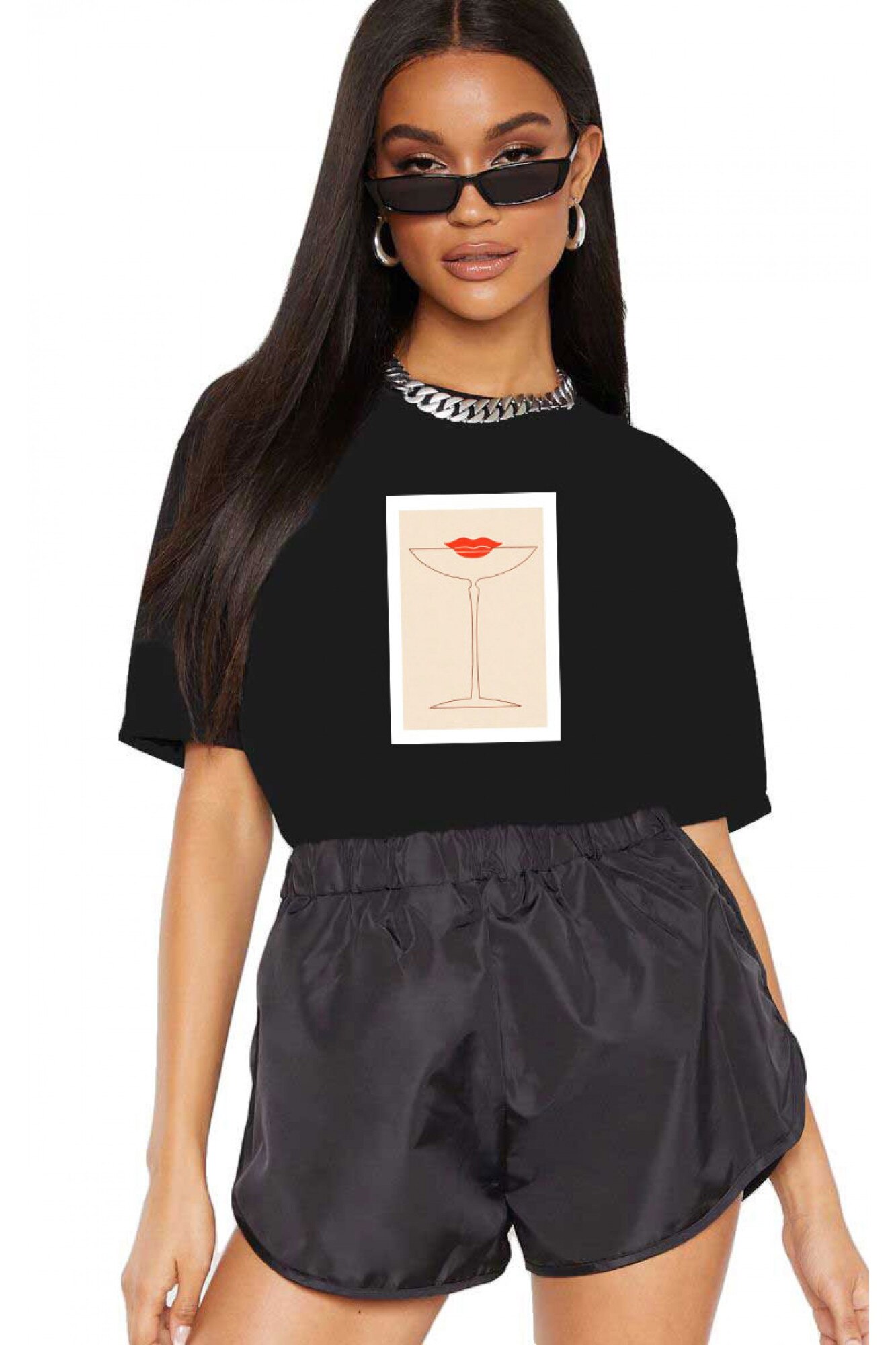 Tricou dama negru - Cocktail Kiss