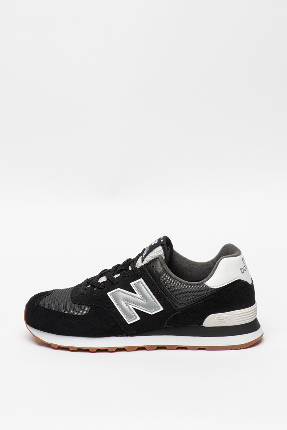 New Balance, Pantofi sport insertii de piele intoarsa 574, Negru/Gri