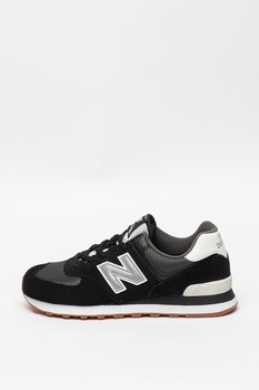 New Balance, Pantofi sport insertii de piele intoarsa 574, Negru/Gri New Balance, Pantofi sport insertii de piele intoarsa 574, Negru/Gri