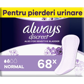 Absorbante zilnice pentru incontinenta urinara Always Discreet Liners Normal 68 buc Absorbante zilnice pentru incontinenta urinara Always Discreet Liners Normal 68 buc