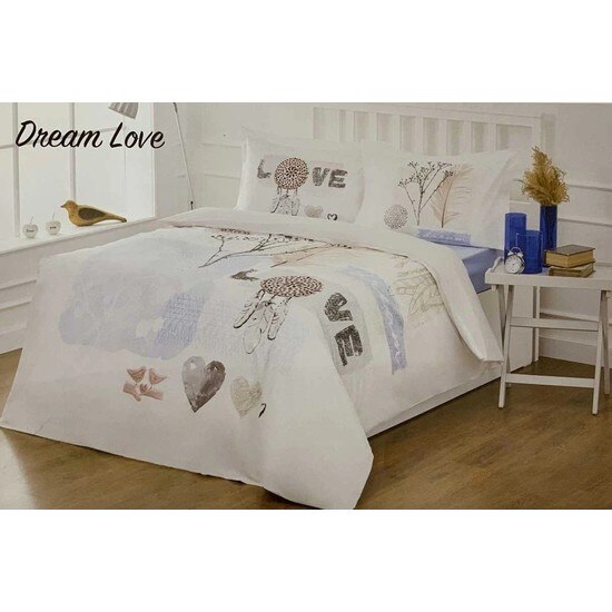 Lenjerie pat Ranforce Dream Love, 100% bumbac, 4 piese, 2 persoane, 200x220 / 50x70