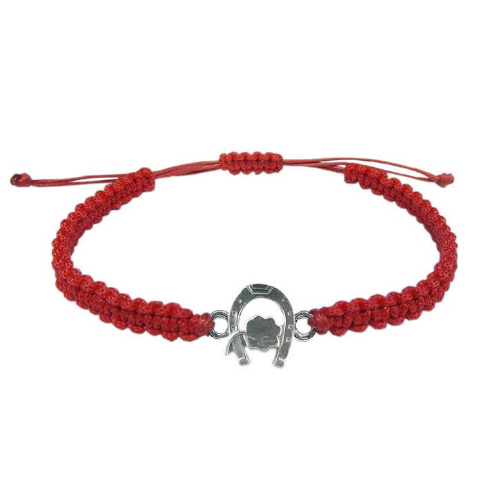 Ръчно плетена гривна от шнур с регулируема подкова от сребърна детелина 4535100 Dras