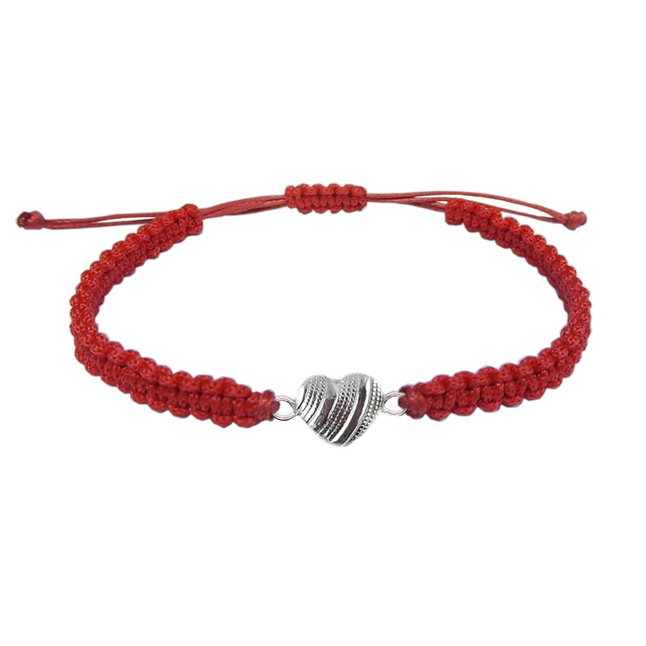 Гривна от шнур, Сребристо сърце 6030155 Dras, персонализирана, ръчно изработена, черна