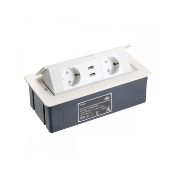 Priza incastrabila dreptunghiulara , 2 prize schuko+ 2 USB 5V 2.1A, alb, GTV Priza incastrabila dreptunghiulara , 2 prize schuko+ 2 USB 5V 2.1A, alb, GTV
