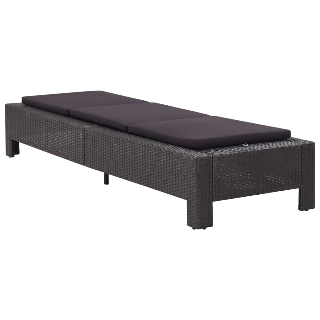 Sezlong rabatabil, cu perna, vidaXL, Poliratan, 220 x 75 x 35 cm, Negru