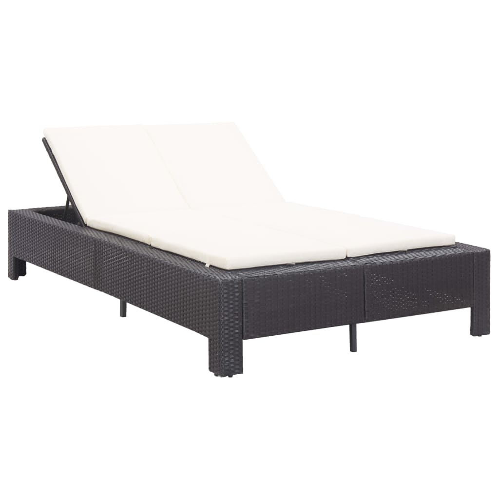 Sezlong doua persoane, cu saltea, vidaXL, Poliratan, 220 x 130 x 35 cm, Negru