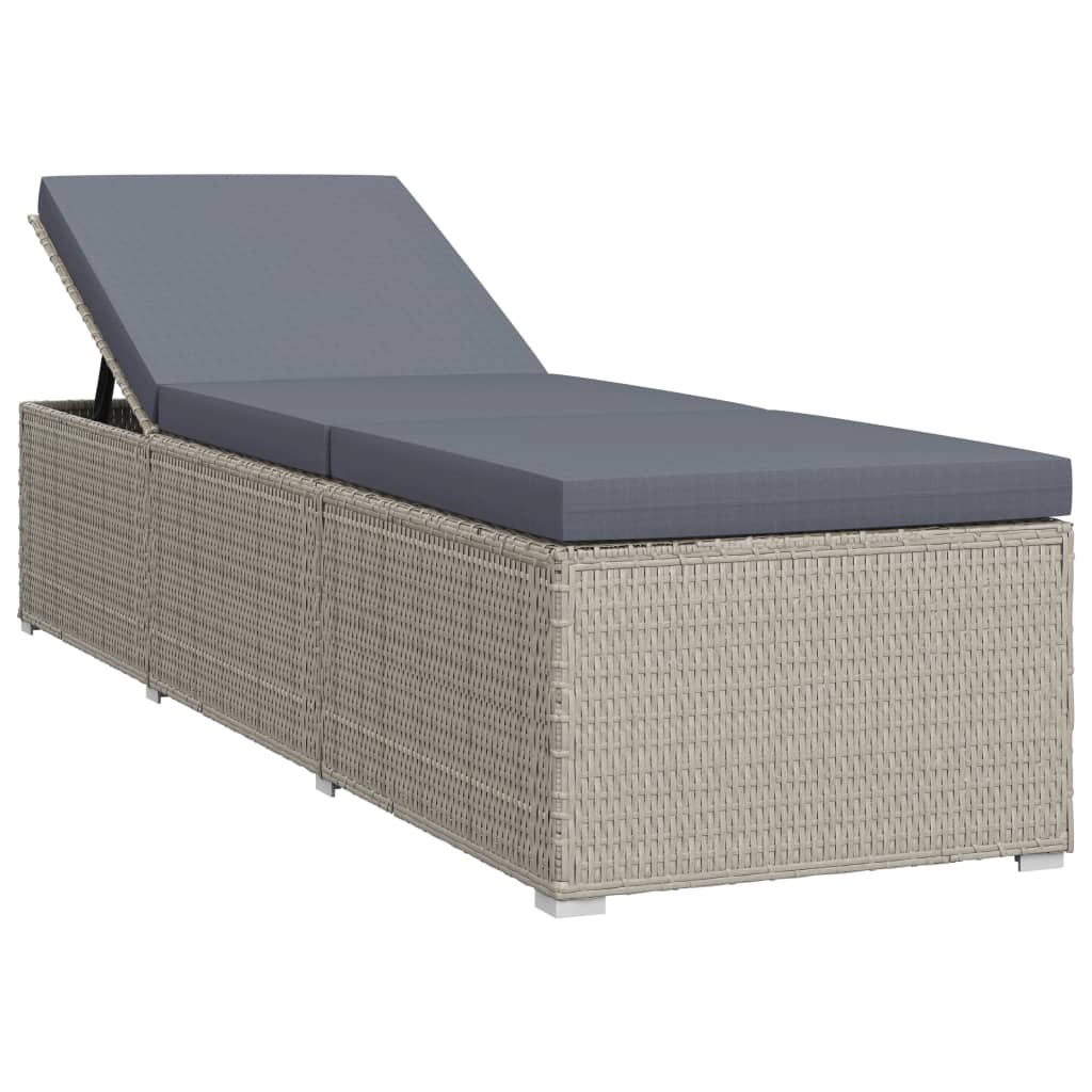 Sezlong cu perna, vidaXL, Poliratan, 195 x 60 x 31 cm, Gri