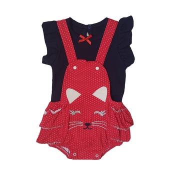 Salopeta de vara fetite, model pisicuta, Negru/Rosu, Rosu/Negru Salopeta de vara fetite, model pisicuta, Negru/Rosu, Rosu/Negru