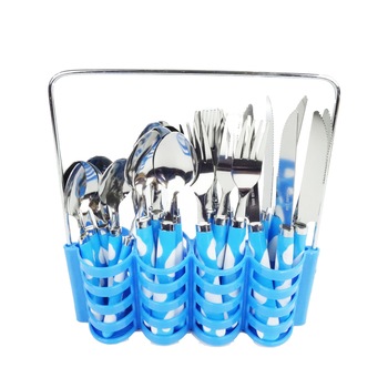 Set tacamuri metalice cu suport din pvc, Liliac, albastru Argintiu, 24 buc Set tacamuri metalice cu suport din pvc, Liliac, albastru Argintiu, 24 buc
