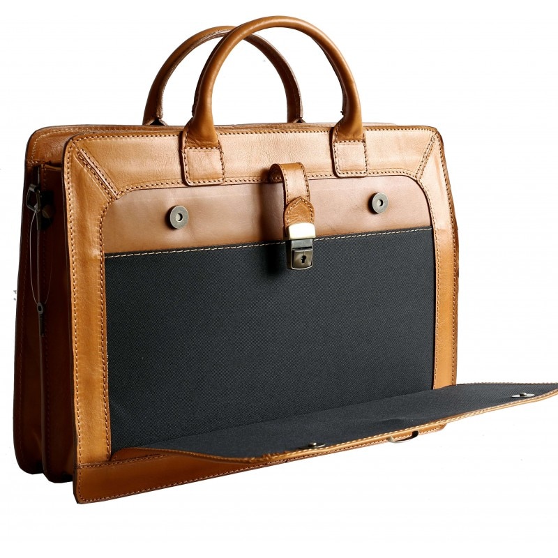Geanta dama pentru laptop din piele naturala, util land, coniac, LS114A