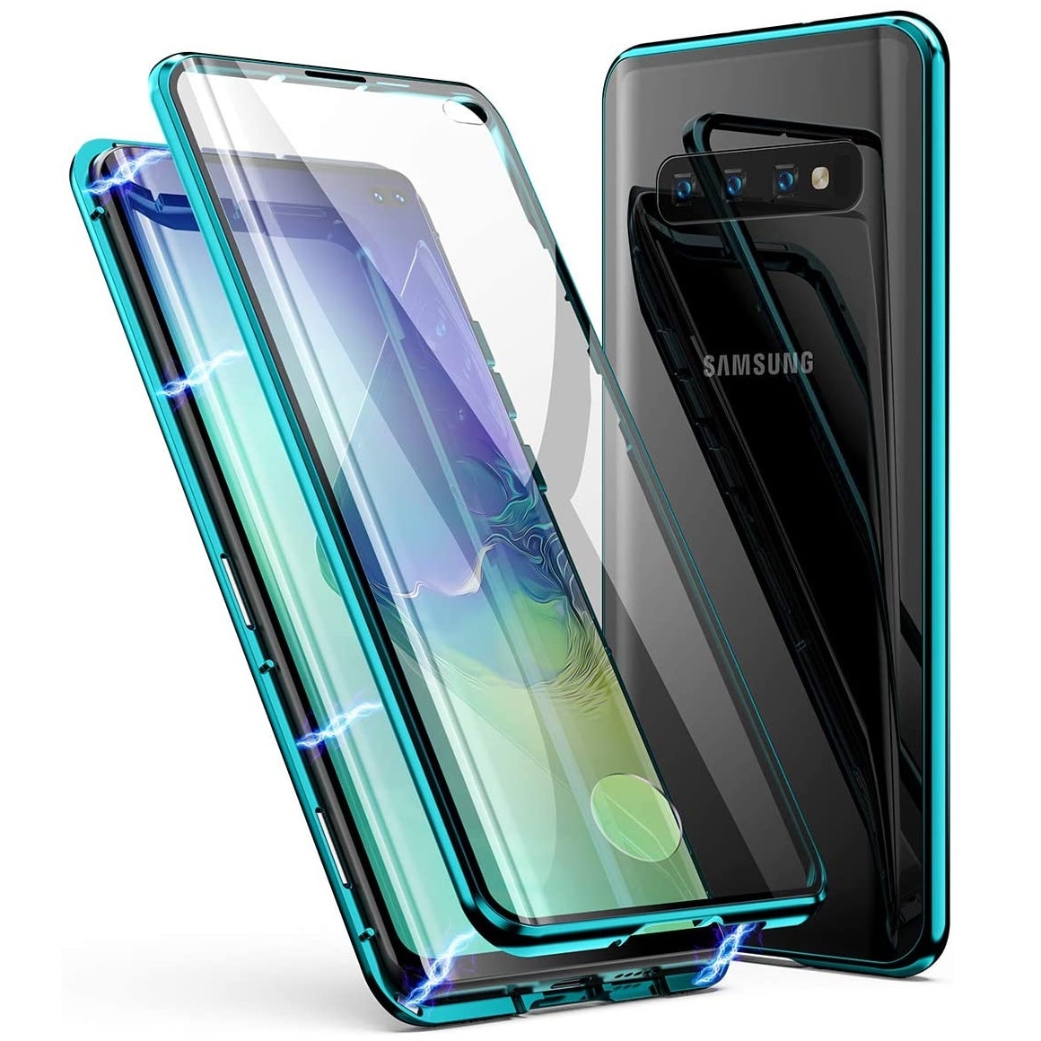 Husa Magnetic Glass 360° (sticla fata + spate) pentru Samsung Galaxy S10+, Verde