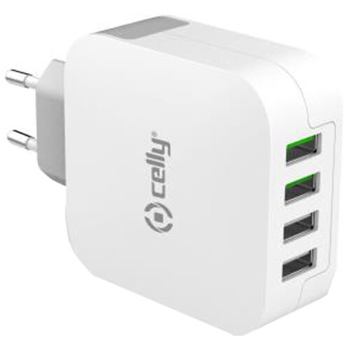Incarcator retea Celly, Incarcare rapida, 4xUSB, 4.8A, Alb