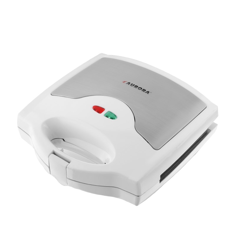 Sandwich-maker Aurora AU326, 3 in 1, 800 W, 3 tipuri de placi grill, sandwich, waffle, Alb/Inox