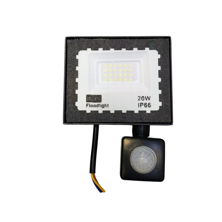 Proiector Led 20 W cu senzor de lumina si miscare, exterior IP66, slim, 6500k