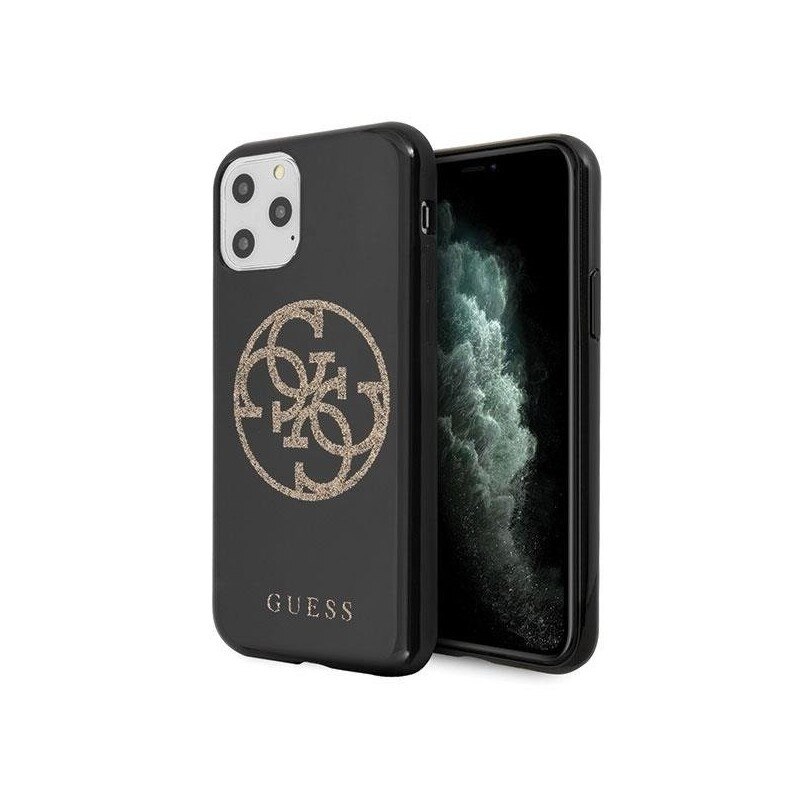 Husa Premium Guess iPhone 11 Pro Negru Glitter Circle Logo- Guhcn58tpubkglg