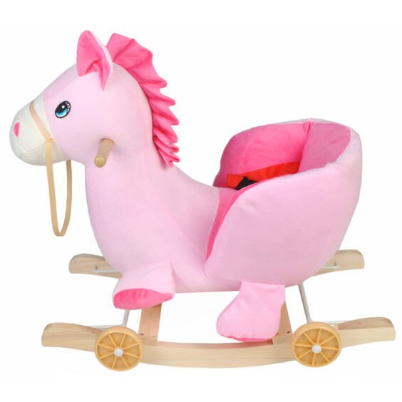 Balansoar muzical din plus, sanie, cal roz