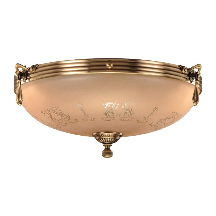 Плафон BUSSY LIGHTING 3040A Armoni Classic Design, диаметър 43см, 3xE27, месинг, метал, покритие античен бронз / кремаво стъкло