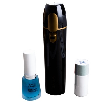 Buffer pentru unghii Shine Addict Revlon, finisare si stralucire, cu 4 role si emolient pentru cuticule, 2 baterii AA, Negru Buffer pentru unghii Shine Addict Revlon, finisare si stralucire, cu 4 role si emolient pentru cuticule, 2 baterii AA, Negru