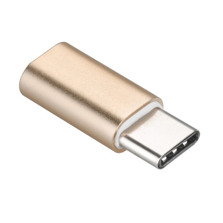 Adaptor incarcare & date OEM, MicroUSB (mama) - USB-C (tata), Auriu