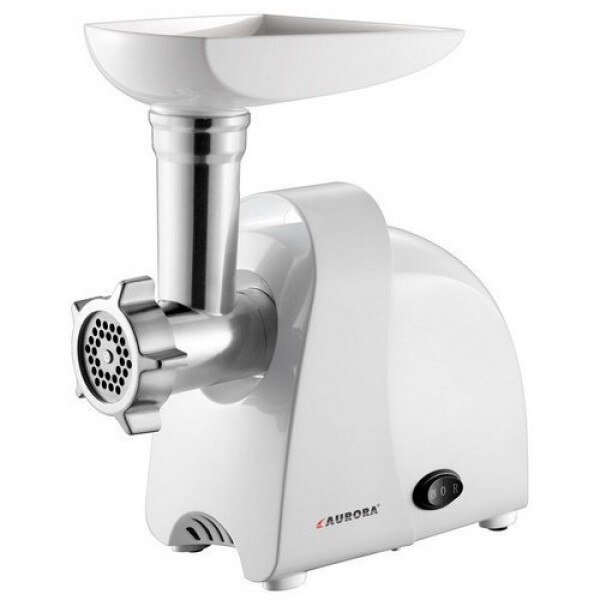 Masina de tocat Aurora AU 3463, 1000 W, 1.5 Kg/min, accesoriu Kebbe, accesoriu carnati, cutit Inox, functie reverse Alb