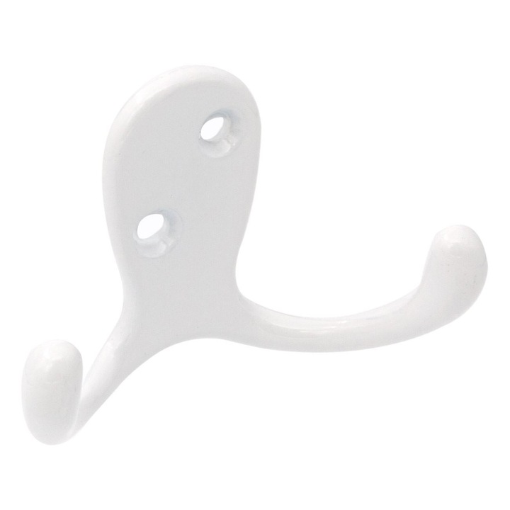 Cârlig cuier alb metalic, 2 suruburi inclus, 7x2.5x4cm