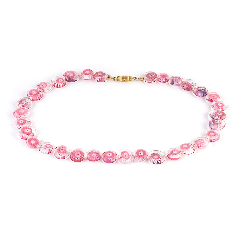Colier GIOVANE roz transparent din sticla de Murano, 40 cm, Bijuterii Original Murano