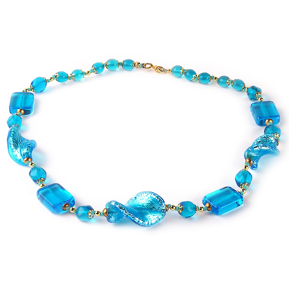 Colier VENEZIANO bleu ciel din sticla de Murano, 52 cm, Bijuterii Original Murano