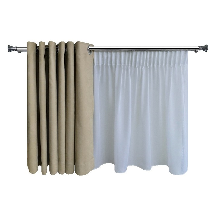 Комплект Casa Deco Logistics, Корниз, 140 см / 19 см, Завеса, 280 см / 145 см, Драперия Kadife V06, 250 см / 145 см, Неръждаема стомана