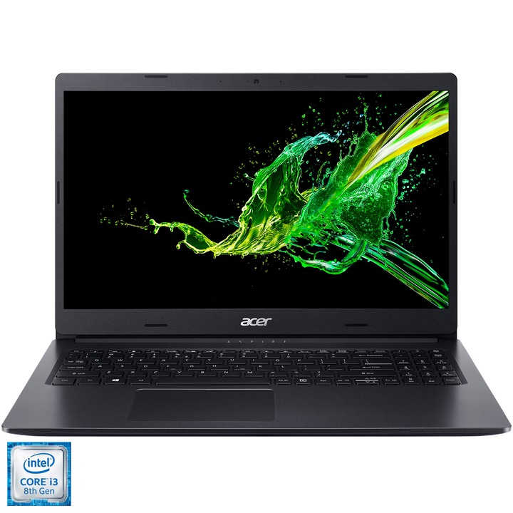 Laptop Aspire 3 A315-55G cu procesor Intel Core i3-8145U pana la 3.90 GHz, 15.6", Full HD, 4GB, 256GB SSD, NVIDIA® GeForce® MX230 2GB, No OS, Black