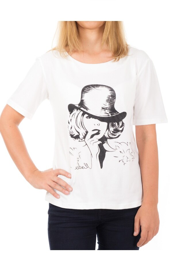 Tricou de dama Marilyn alb cu imprimeu din bumbac 100%