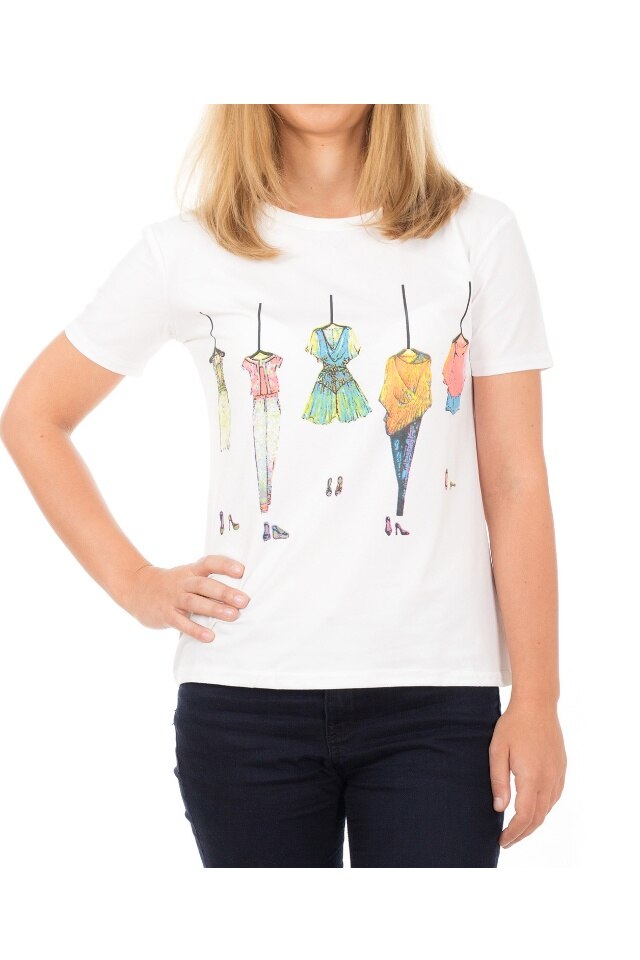 Tricou de dama Megan alb cu imprimeu din bumbac 100%