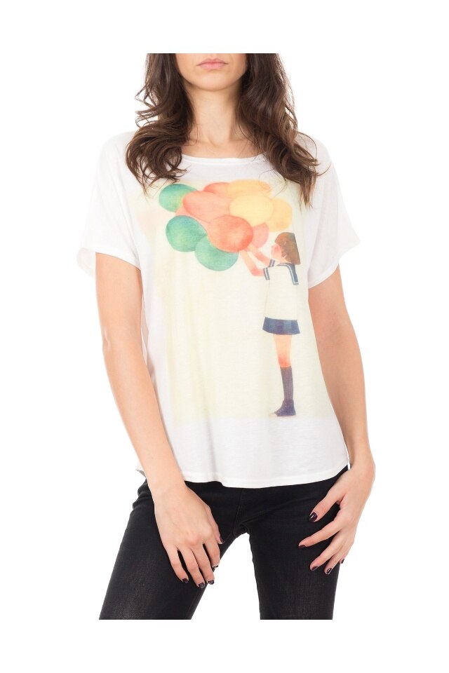 Tricou de dama Ballons alb cu imprimeu din bumbac 100%