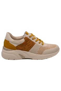 Pantofi sport dama alb cu mustar, din material textil Pantofi sport dama alb cu mustar, din material textil