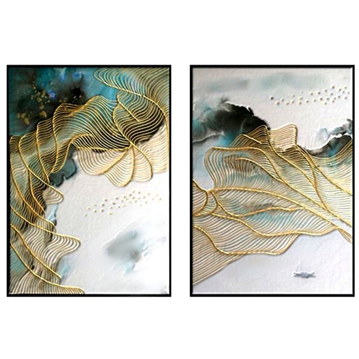 Raze de soare Peisaj abstract pictat manual ulei pe panza, 130x80cm