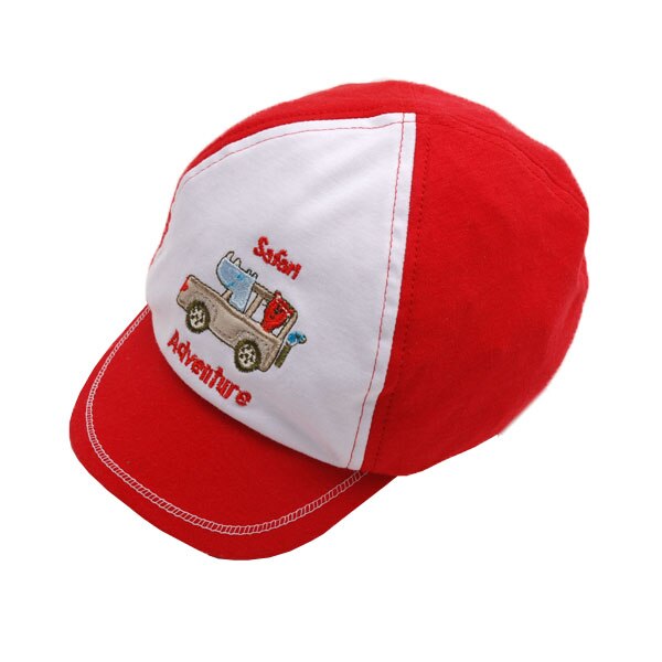 Sapca bebe rosie cu model masinuta, 100% bumbac, 46 cm