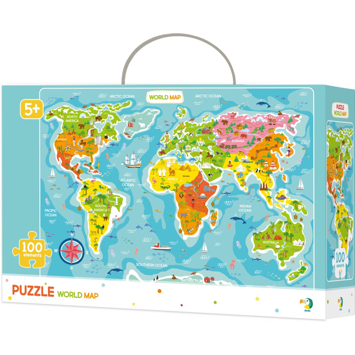 Puzzle continentele lumii (100 piese) - Dodo