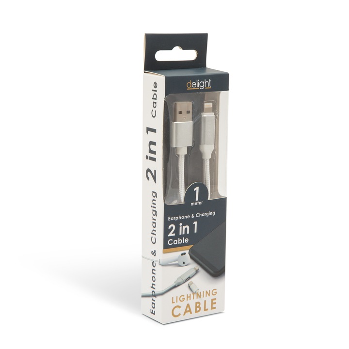 Adatkábel - iPhone - 2A - töltő+headset csatlakozás - fehér - 1m