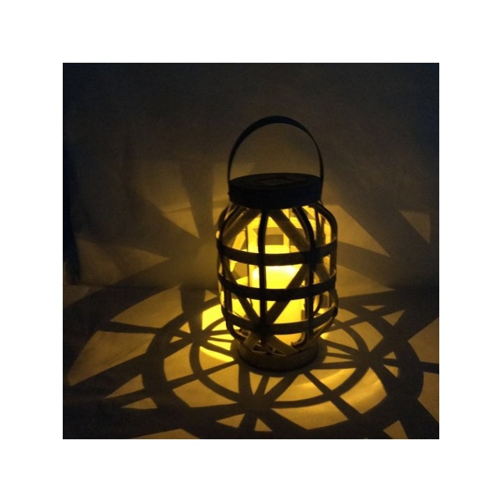 Felinar solar, Globo Lighting, LED, ratan, efect flacara reala, design vintage, maner, 23 cm, IP44