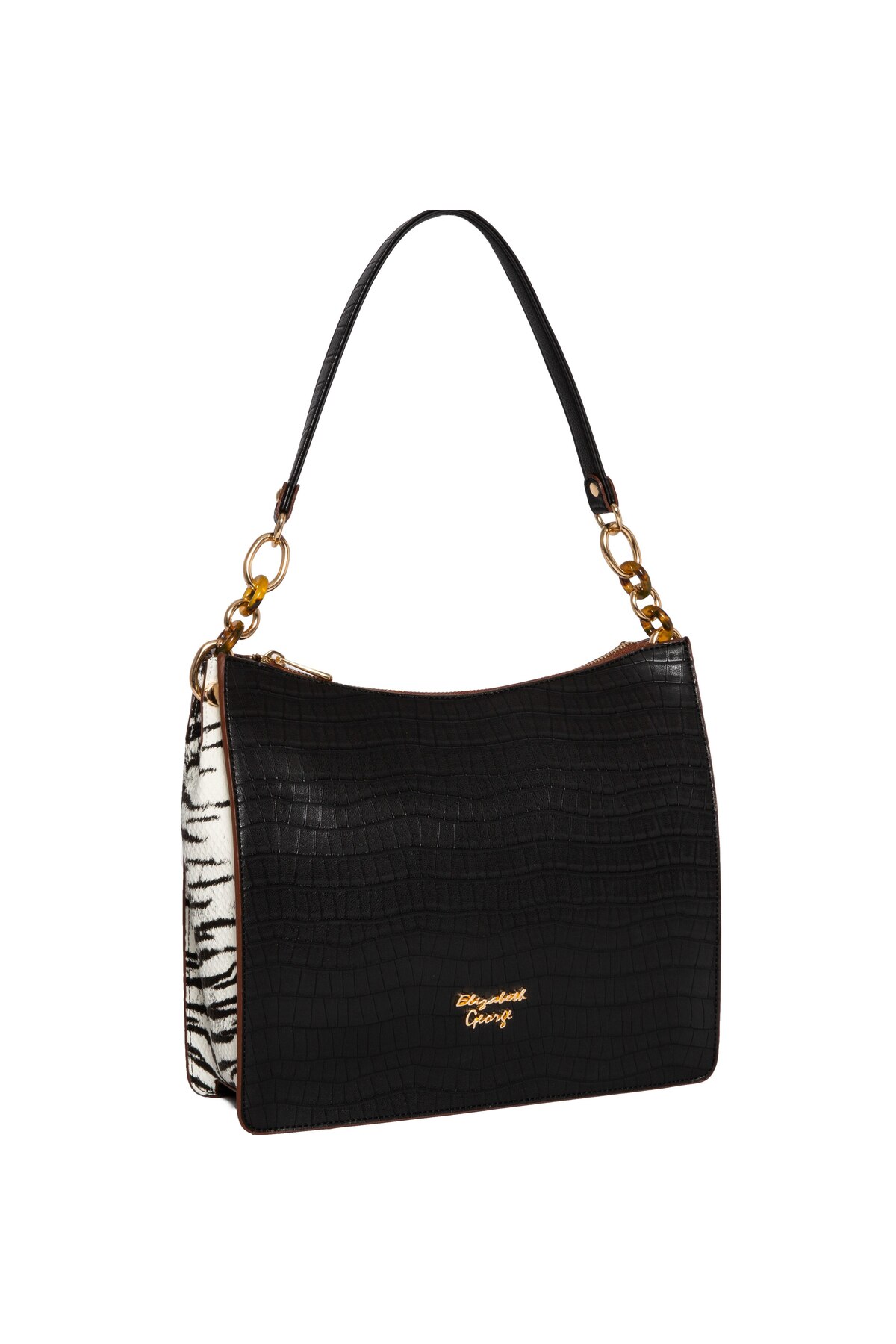 Geanta din piele ecologica Elizabeth George, Merilyn Series, 30x11x26 cm, Animal print, Negru