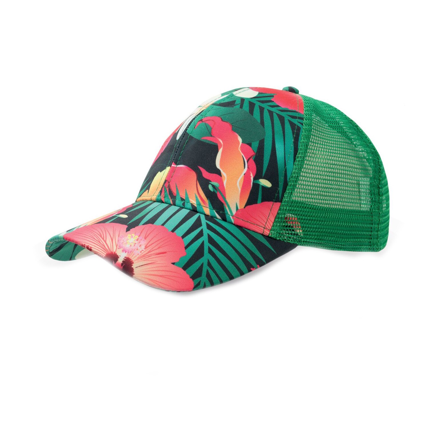 Sapca dama verde cu imprimeu floral, 57 cm reglabila