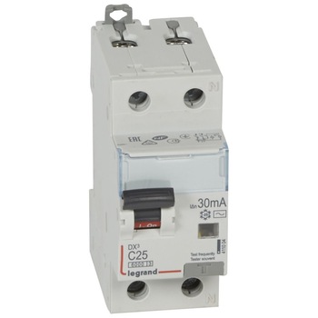 Intreruptor Automat Diferential Combinat 25A 1P+N C 30mA AC 6kA 2MW - LEGRAND DX3 Intreruptor Automat Diferential Combinat 25A 1P+N C 30mA AC 6kA 2MW - LEGRAND DX3