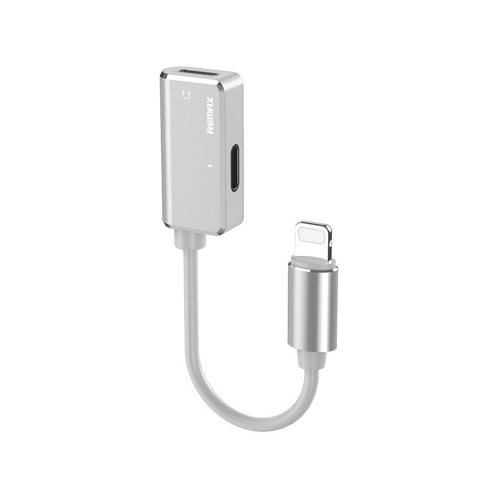 Adaptor audio Remax Enjoy pentru iPhone cu Functie Audio & Incarcare (2x Lightning), Argintiu
