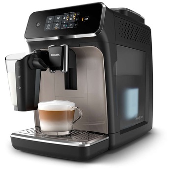 Espressor automat Philips EP2235/40, 12 setari de macinare, 15 bar, 3 setari pentru intensitate, 3 tipuri de bauturi , Filtru AquaClean, Ecran tactil, Argintiu/Negru Espressor automat Philips EP2235/40, 12 setari de macinare, 15 bar, 3 setari pentru intensitate, 3 tipuri de bauturi , Filtru AquaClean, Ecran tactil, Argintiu/Negru