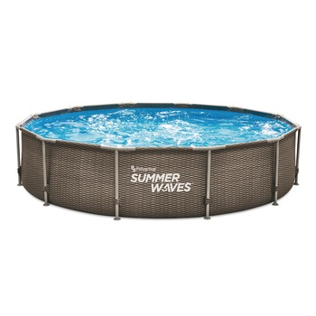 Set piscina rotunda cu cadru metalic 3,66 m x 76 cm ratan maro cu pompa filtrare Summer Waves Set piscina rotunda cu cadru metalic 3,66 m x 76 cm ratan maro cu pompa filtrare Summer Waves