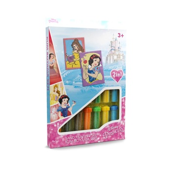 Set creativ pictura cu nisip colorat, Alba ca Zapada & Belle, Disney, 2 planse 16,5 x 23,5 cm, 15 tuburi nisip multicolor, 1 penseta, 2 folii protectie, + 3 ani Set creativ pictura cu nisip colorat, Alba ca Zapada & Belle, Disney, 2 planse 16,5 x 23,5 cm, 15 tuburi nisip multicolor, 1 penseta, 2 folii protectie, + 3 ani