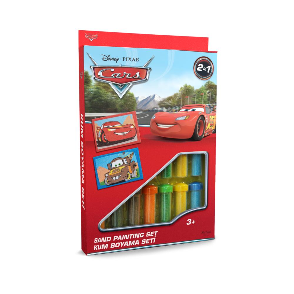 Set creativ pictura cu nisip colorat, Cars - Fulger McQueen & Bucsa, Disney, 2 planse 16,5 x 23,5 cm, 15 tuburi nisip multicolor, 1 penseta, 2 folii protectie, + 3 ani